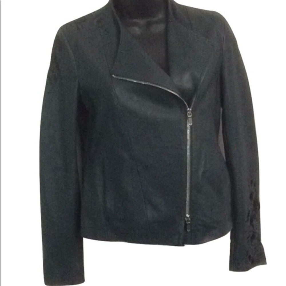 NWT $325  Leather Embroidered Moto Jacket XS Gray